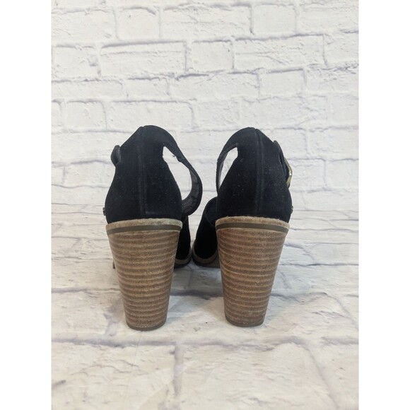 UGG Black Suede Aja Ankle Strap Sandals High Heels Women Size 6.5 Open Toe - Picture 5 of 9